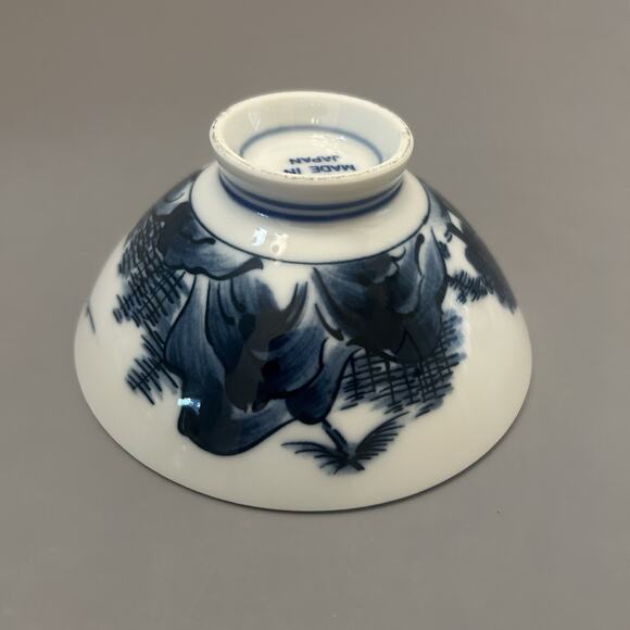 Japanese Blue and White Porcelain Rice Soup Bowl Set of 2 Vintage #1 - Picture 4 of 9
